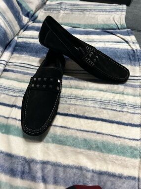 Steve Madden Black Suede Studded Slip-On Loafers